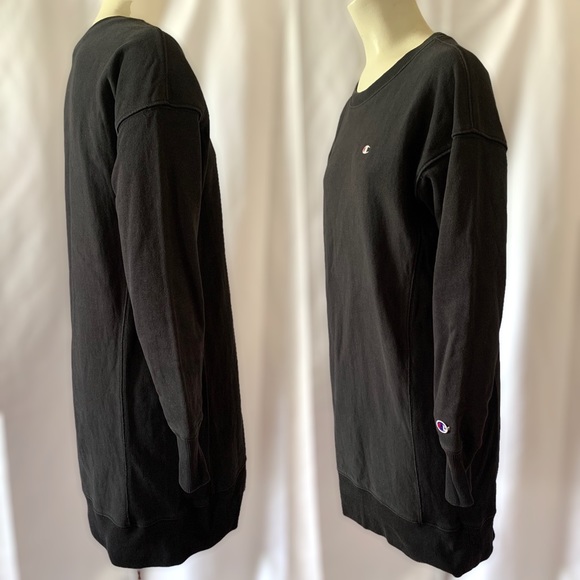 CHAMPION BLACK DRESS SHIRT COTTON CREWNECK OVERSIZED LONG  SLEEVES WOMEN SMALL - Picture 13 of 14